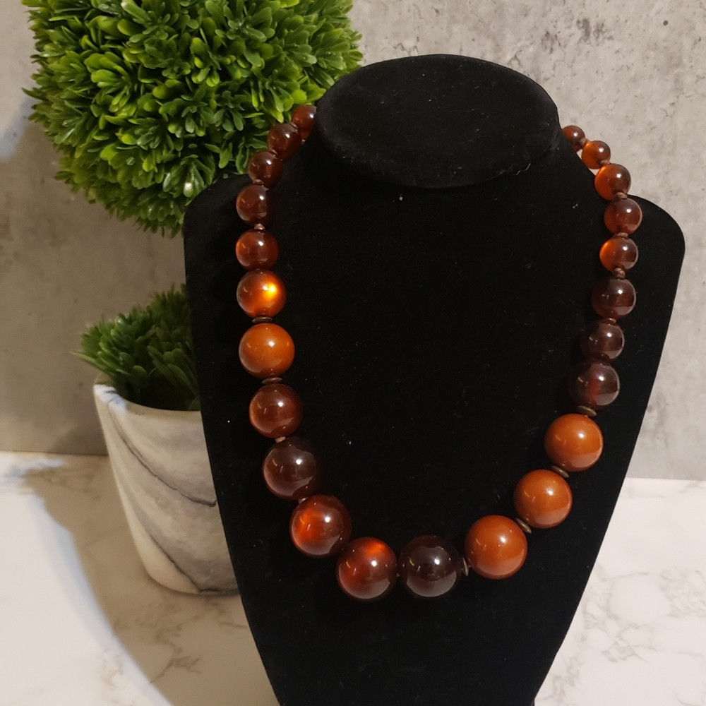 Orange and Burnt Orange Beaded Necklace